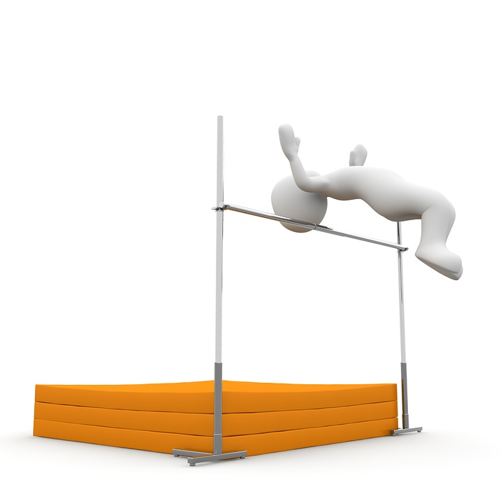 En 3 D-figur som hoppar höjdhopp.