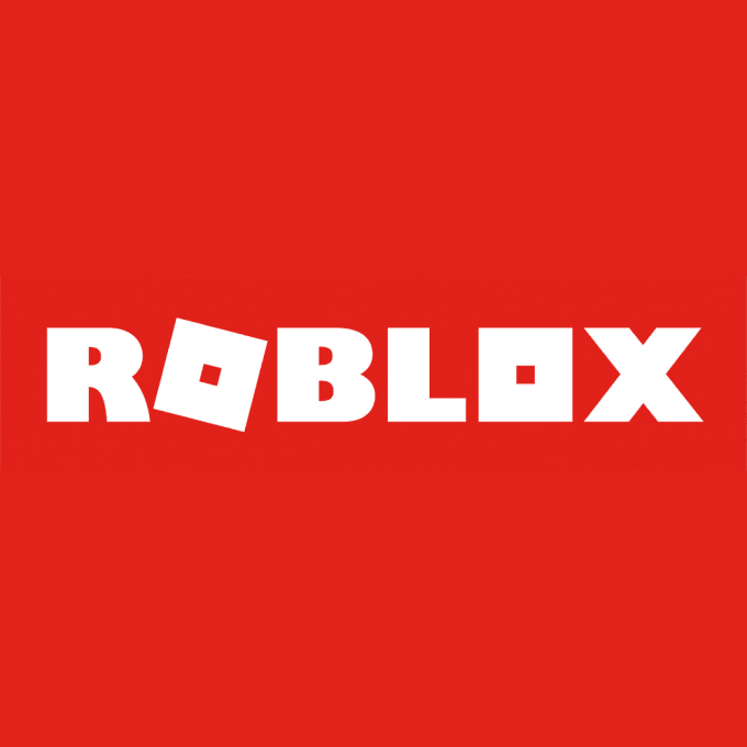 Röd bakgrund med vita bokstäver som stavar Roblox