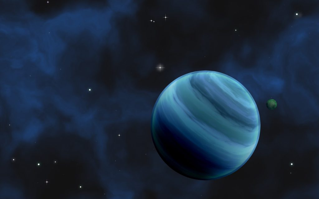 En målad bild av en blå planet