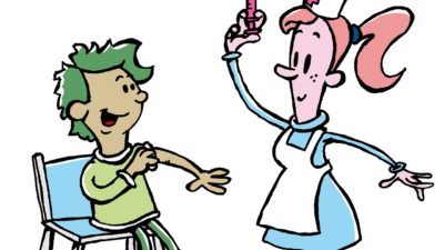 En sjuksköterska ger en pojke en spruta