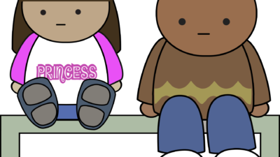 En flick och en pojke som sitter