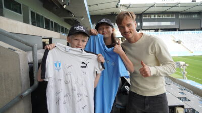 Harald och Olivia träffar fotbollsspelaren Eric Larsson