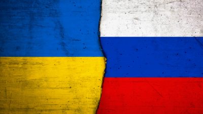Ukrainska och ryska flaggan